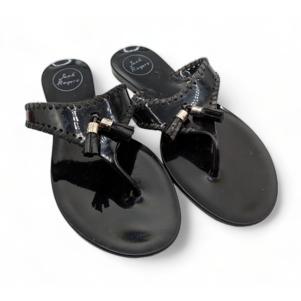 Jack Rogers Womens Alana Jelly Flat Tasseled Sandals Black Size US 8